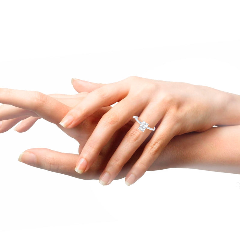 Emerald Cut Engagement Ring (18k White Gold) - LaMoon